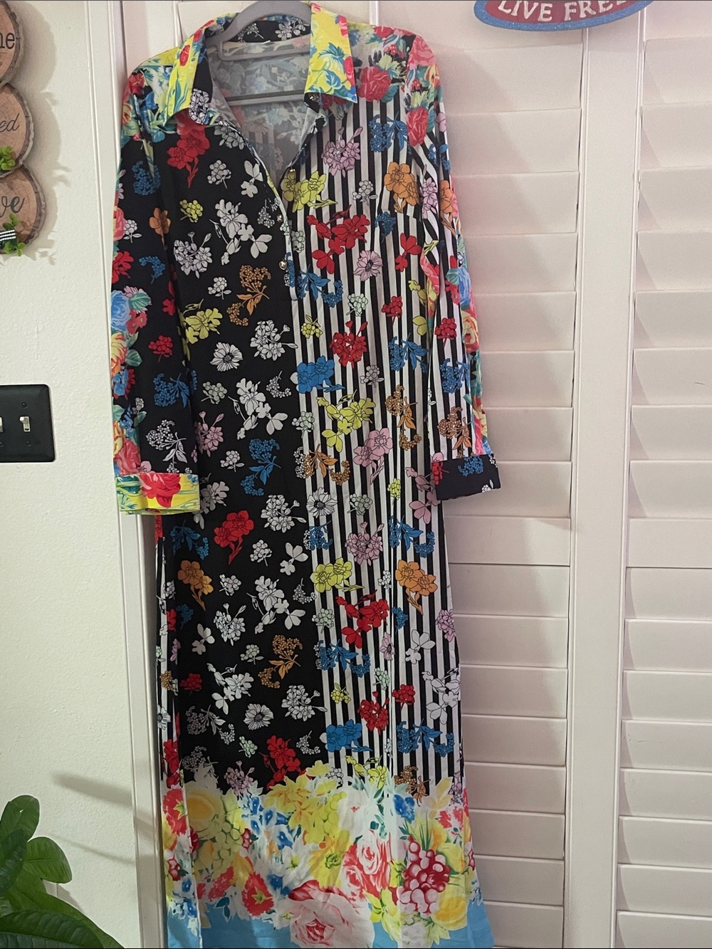 Vibrant Floral Mixed-Print Button up dress  - Multicolor (52inches long dress)